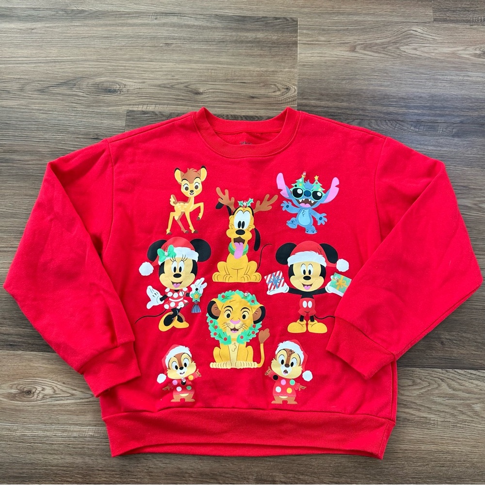 Disney 100 Red Christmas Light Up Sweatshirt Mickey Goofy Simba Bambi XS‎ WORKS!